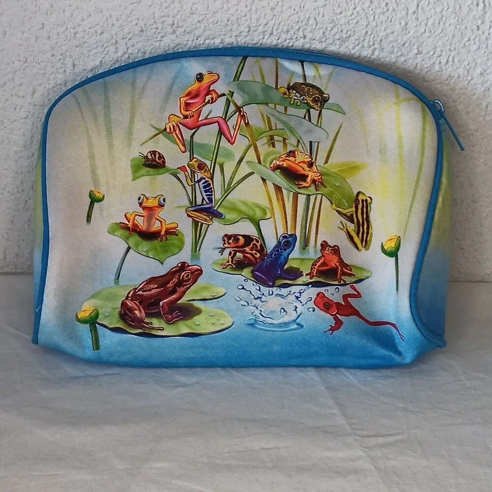 Vintage Salamander 1996 Cosmetic Accessory Makeup Bag Set Travel Frogs